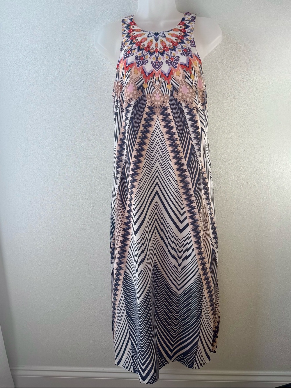 Anthropologie HD in Paris 100% Silk Geometric Boho Maxi Dress Size 6